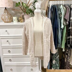 Nicole Miller | Open Knit Floral Design Hooded Sweater size Small
